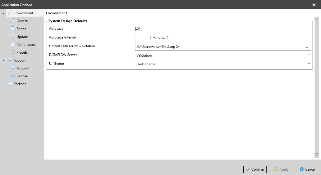Application Options Dialog (DATAFLOW Designer) - IMT AG